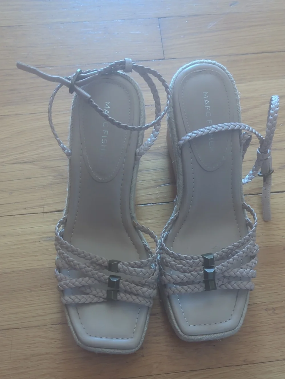 Marc Fisher Braided Ankle-Strap Wedge Sandals in Nude